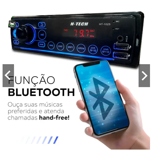 Rádio Som Automotivo Mp3 C/ Bluetooth 2 Usb's Aux Pen Drive